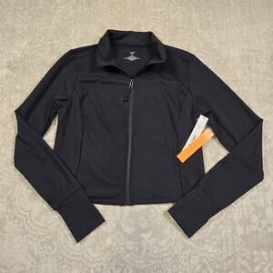 NWT - Aqua Women Cropped Full Zip Mock Neck Jacket Black Size M - MSRP $98